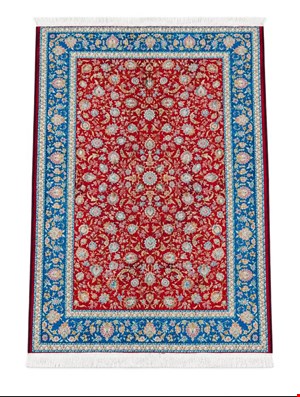 فرش طرح سنتی گل‌دار قرمز و آبی | طرح اصیل ایرانی